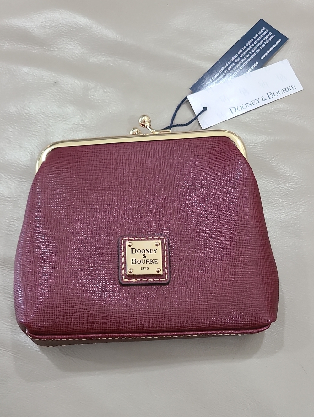 Dooney & Bourke Wine Saffiano Leather Kiss-Lock Coin Purse